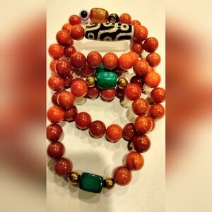 Red Coral Bead Bracelets. Handmade.